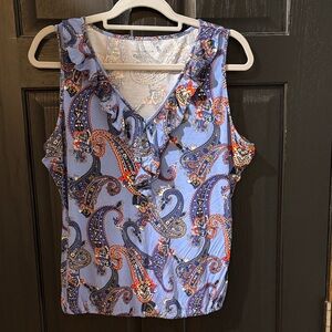 Charter Club Paisley Ruffle Top - Blue and Red